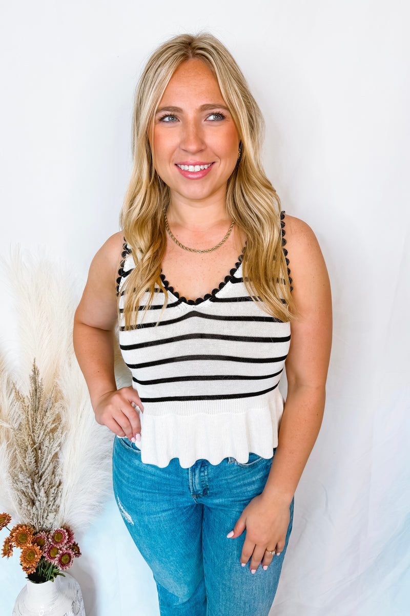 Simply Polished Striped Knit Tank - White/Black