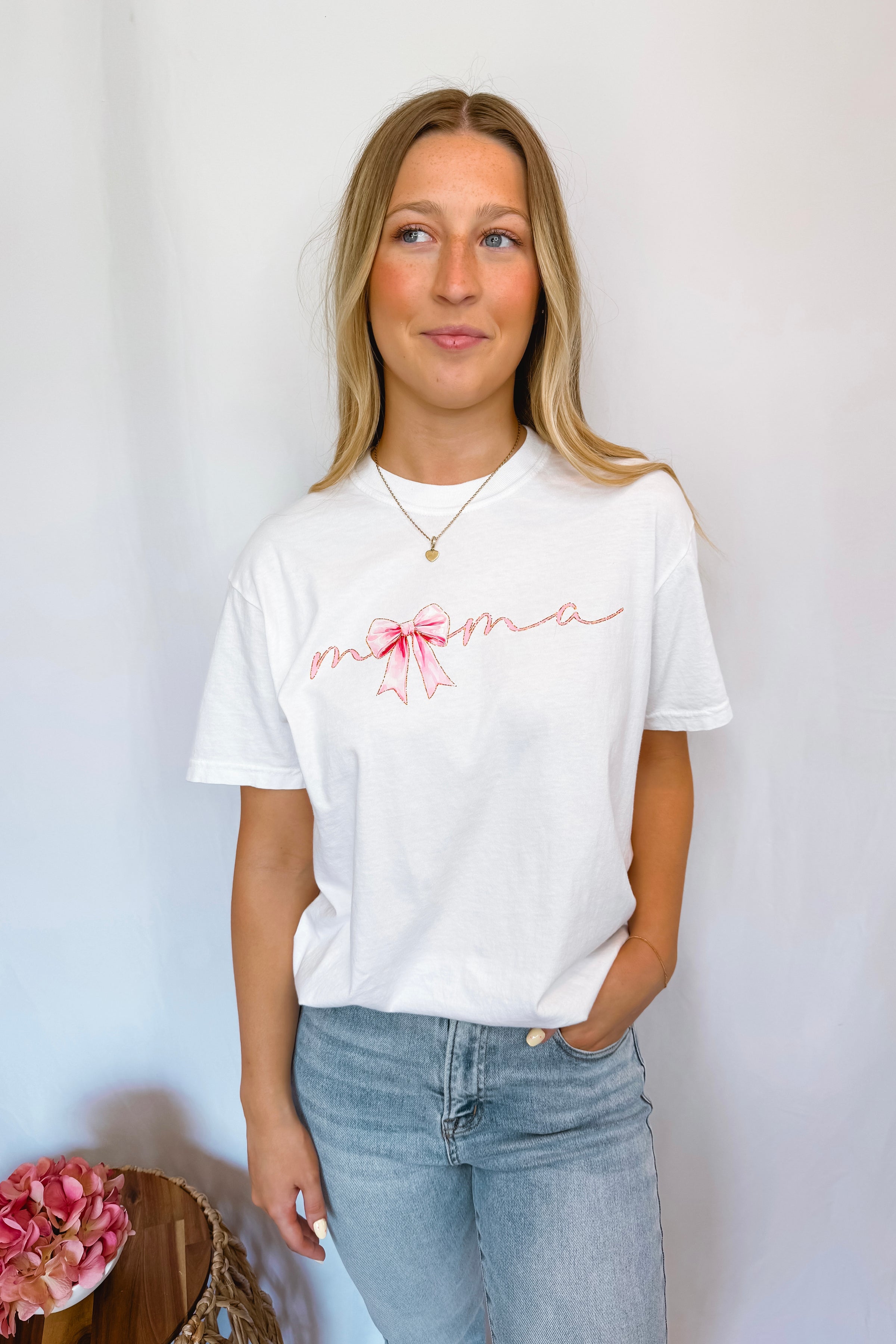 Mama Coquette Bow Graphic Tee - White