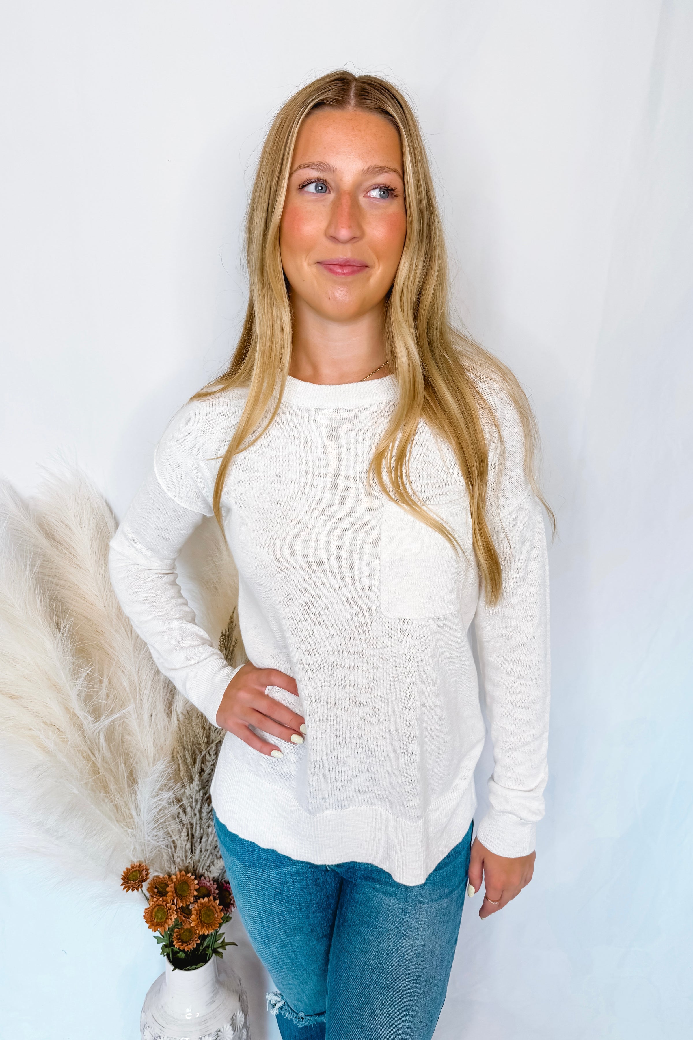 Cooler Nights Lightweight Knit Sweater - White