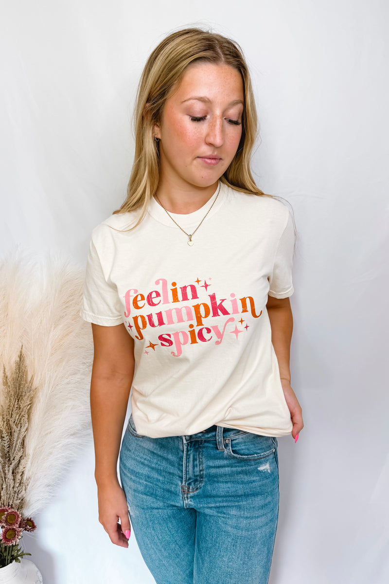 Feelin Pumpkin Spicy Graphic Tee - Cream