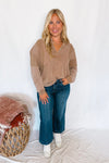 Coffee Brewing Split Neck Top - Mocha
