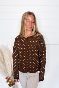Simple Pleasures Polka Dot Button Cardigan - Brown