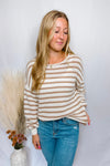 Cool Casual Striped Knit Sweater - Tan/Ivory