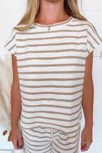 Hanging Out Striped Crew Neck Top - Khaki