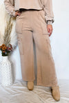 Crisp Leaves Wide Leg Mineral Washed Pants - Taupe