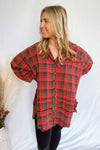 Aspen Oversized Button Down Flannel - Red