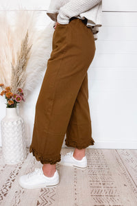 Layla High Rise Wide Leg Ruffle Pant - Brown