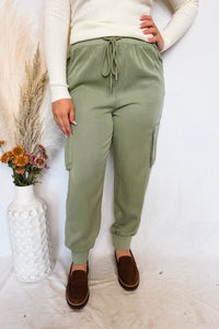 Serena Risen Tencel High Rise Drawstring Cargo Joggers - Olive