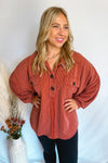 Autumn Spice Oversized Henley Top - Cinnamon