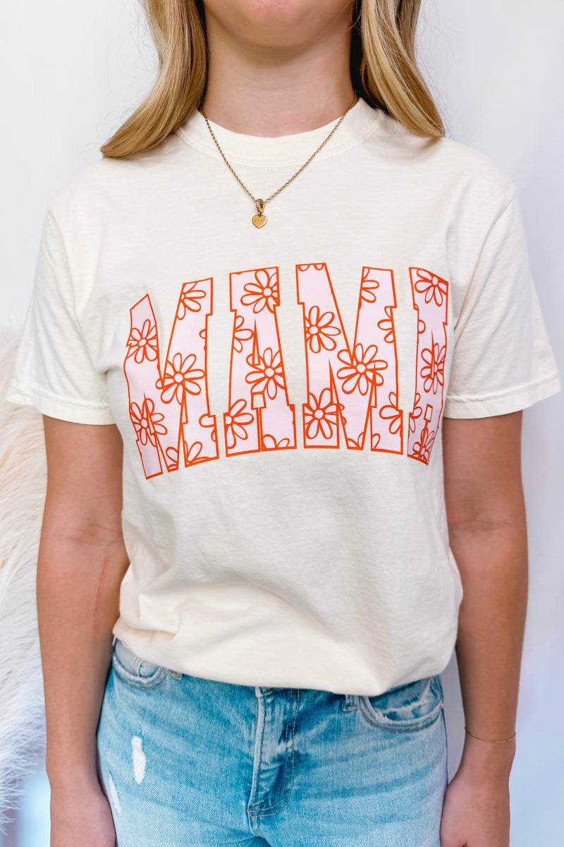 Pink Flower Mama Graphic Tee - Cream