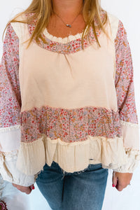 Brianna Contrast Ruffle Oversized Top (POL) - Cream