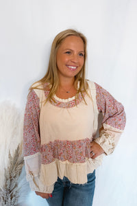 Brianna Contrast Ruffle Oversized Top (POL) - Cream