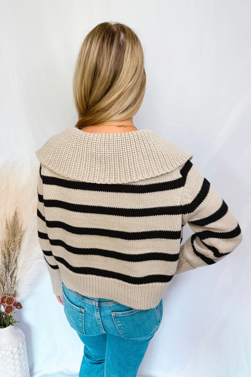 Cooler Days Striped Knit Sweater - Tan/Black