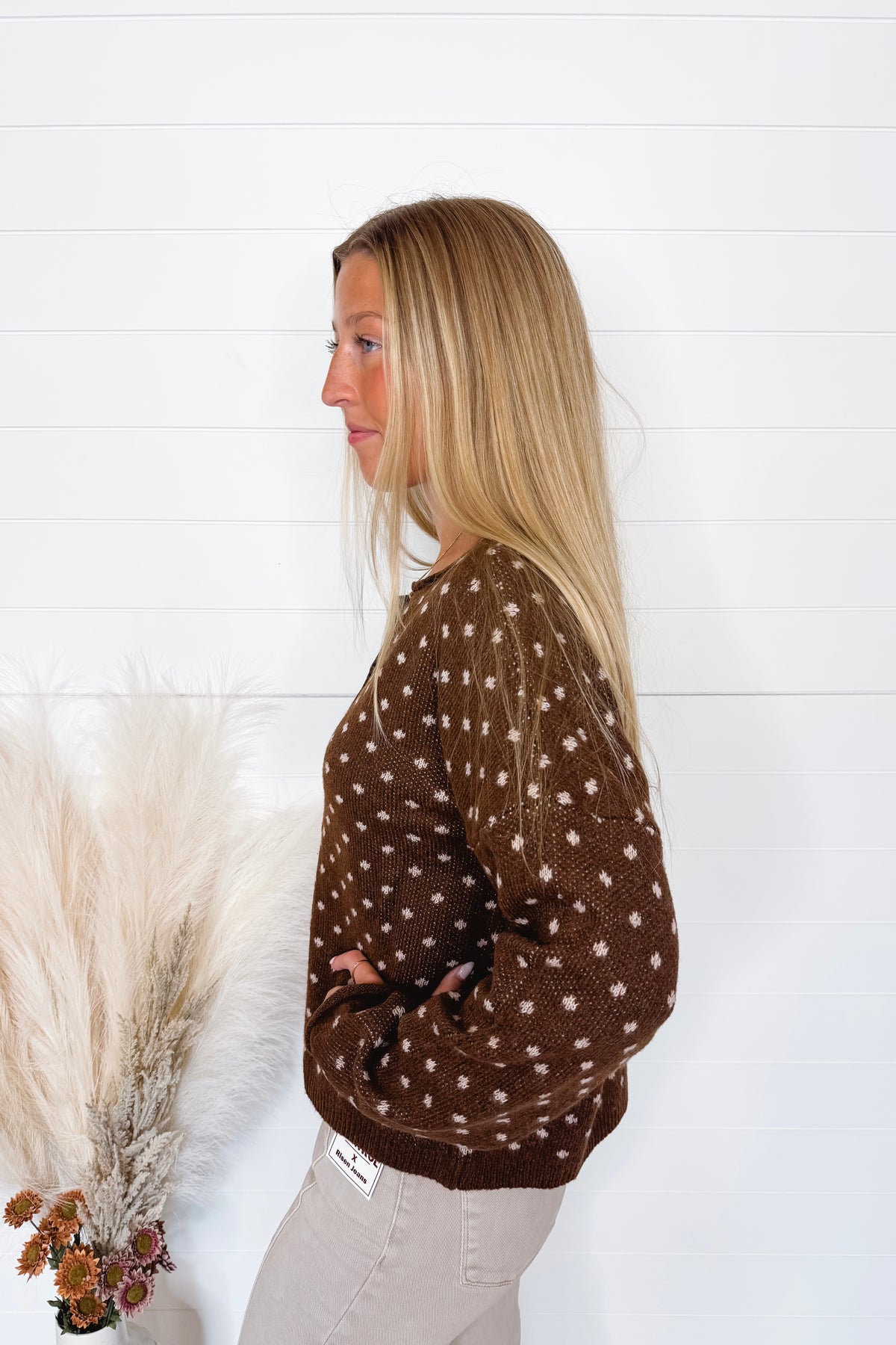 Simple Pleasures Polka Dot Button Cardigan - Brown
