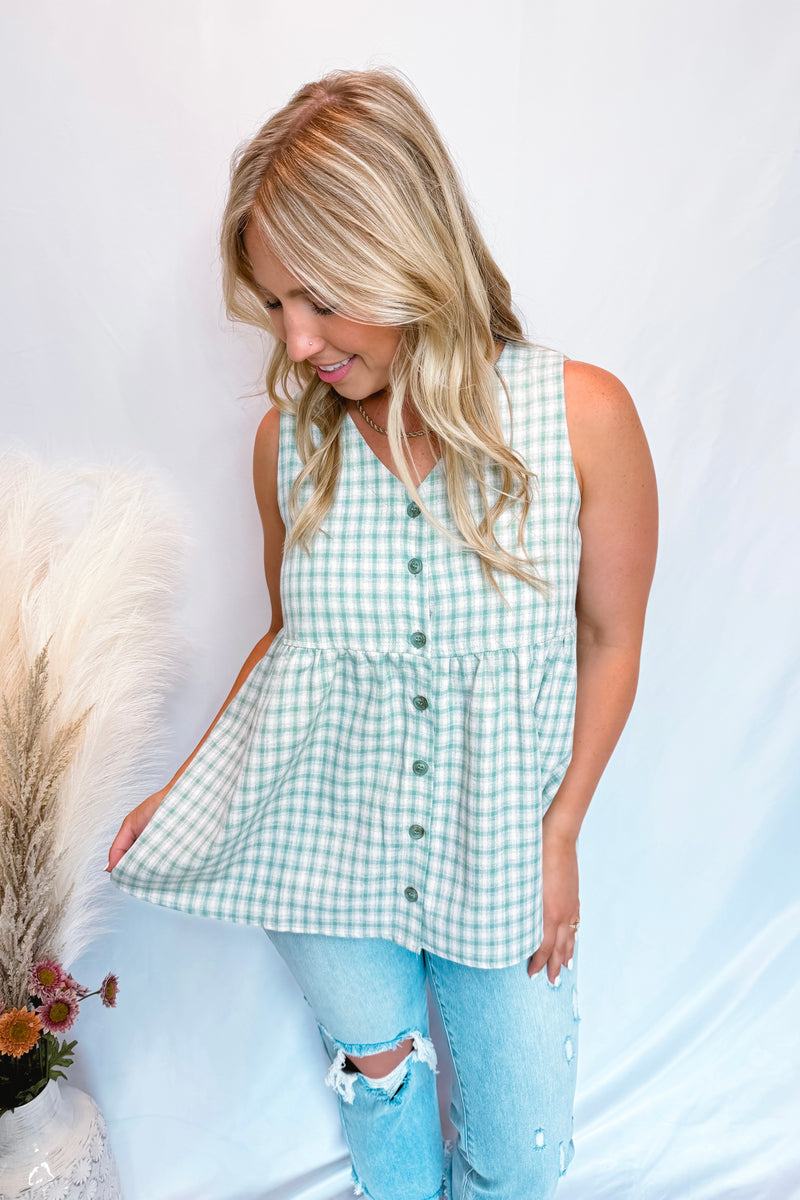 Fresh Market Button Down Tank - Mint