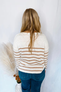 Breezy Mornings Striped Crew Neck Sweater - Ivory/Taupe