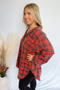 Aspen Oversized Button Down Flannel - Red