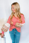 Holding Hands Thermal V-neck Top - Dusty Rose