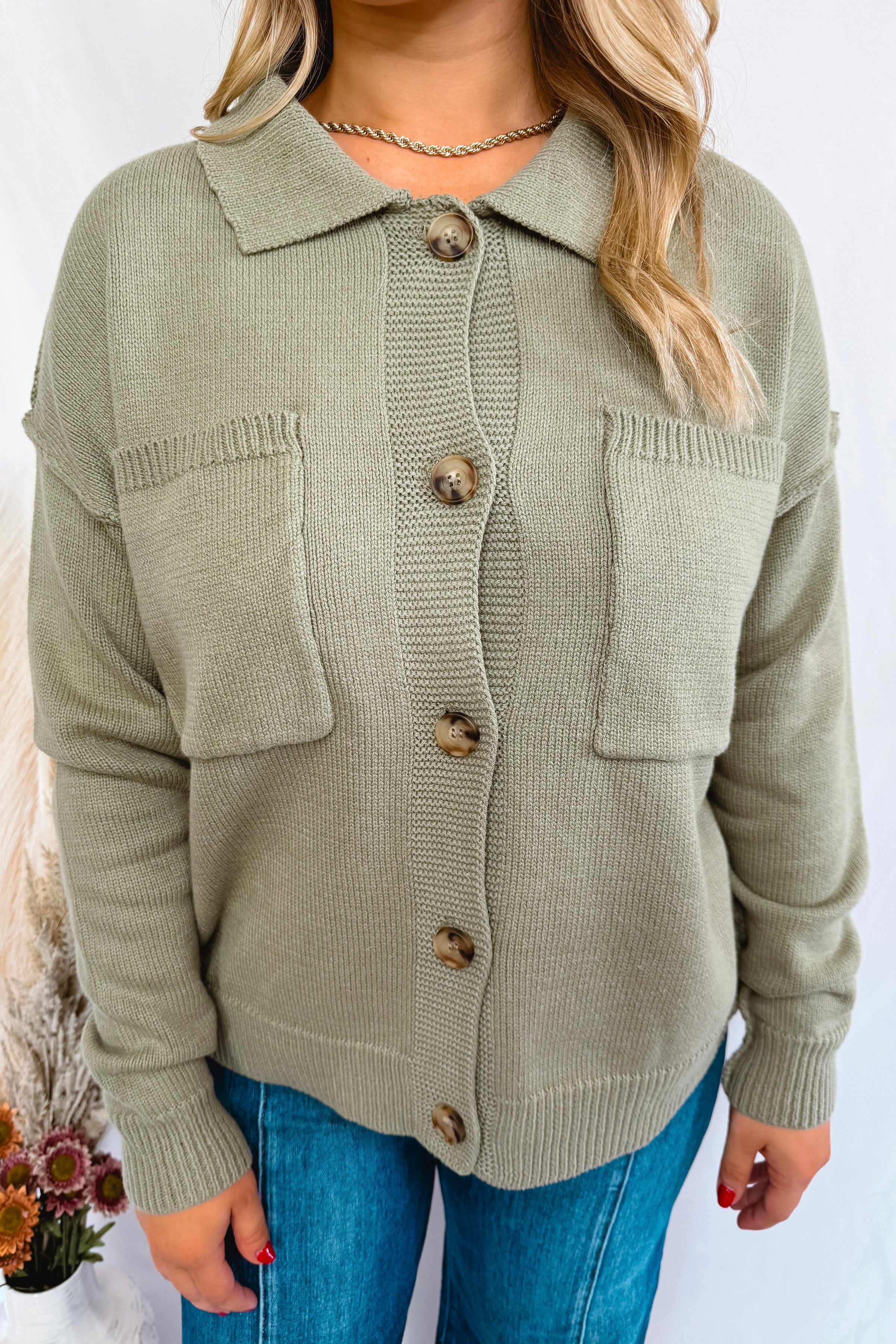 Classic Charm Button Down Knit Cardigan - Olive