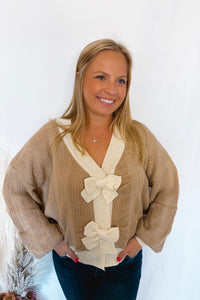 Take a Break Bow Detail Cardigan - Taupe