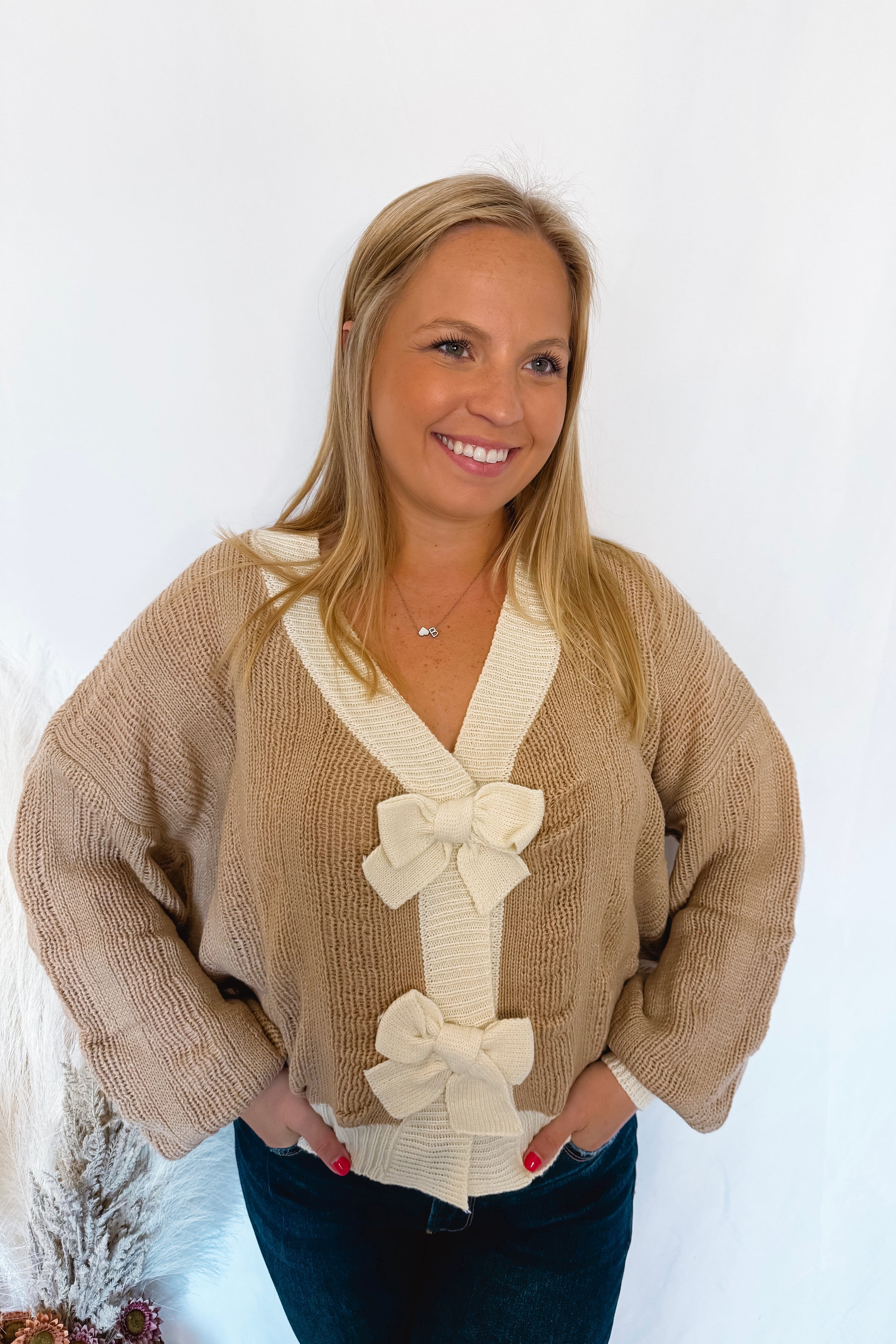 Take a Break Bow Detail Cardigan - Taupe