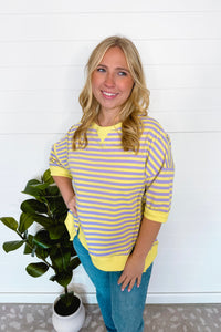 Bentley Striped Oversized Top - Lavender/Yellow