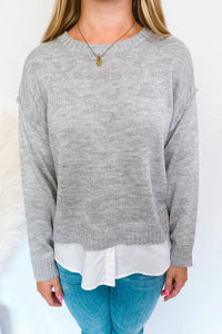 Brunch Ready Mixed Knit Sweater - Grey