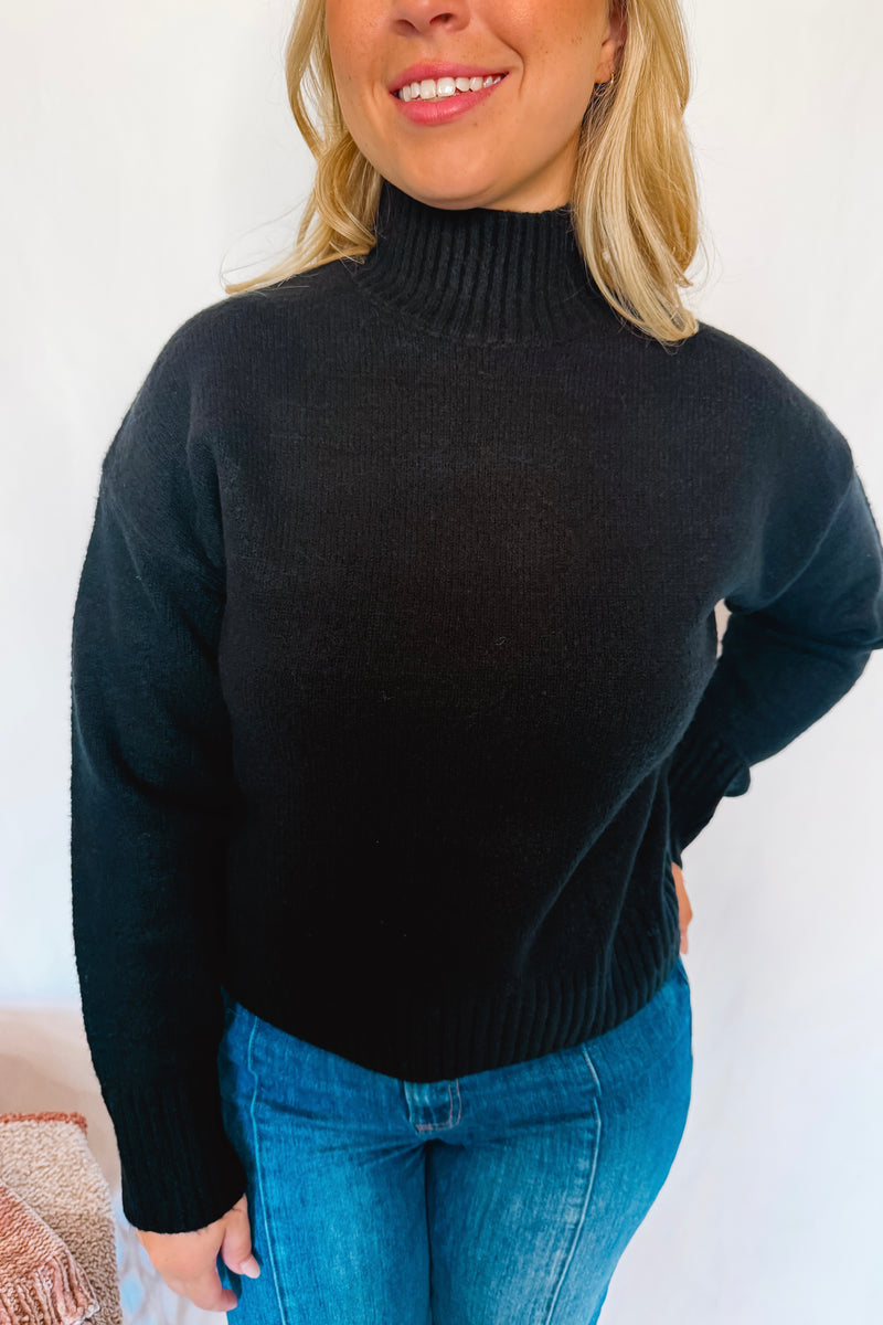 New York Chill Mock Neck Knit Sweater - Black