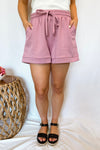 Lizzy Textured Knit Drawstring Shorts - Rose