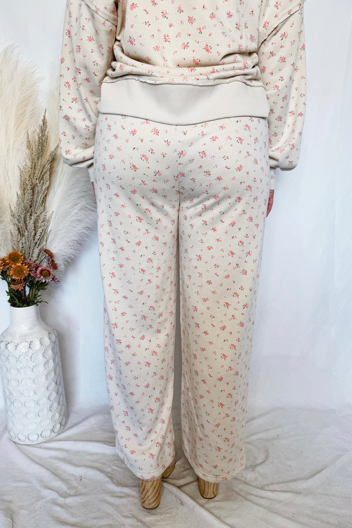 Casual Garden Flower Pants - Cream