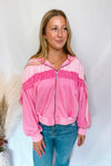 Cotton Candy Ruched Zip Up Hoodie - Pink