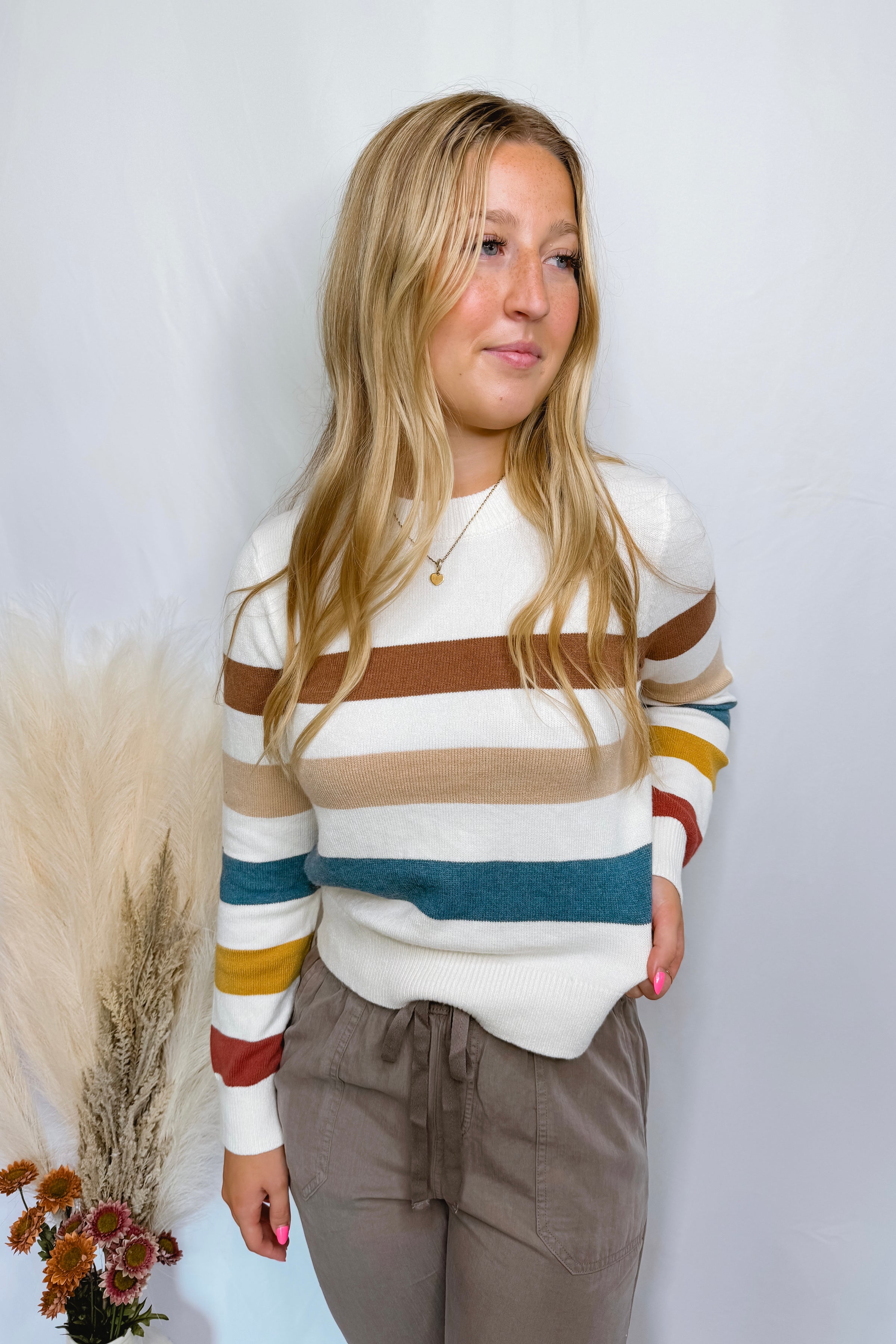 Simply Sweet Striped Sweater - Ivory/Multi