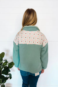 Cozy In Love Sherpa Quarter Snap Pullover - Sage