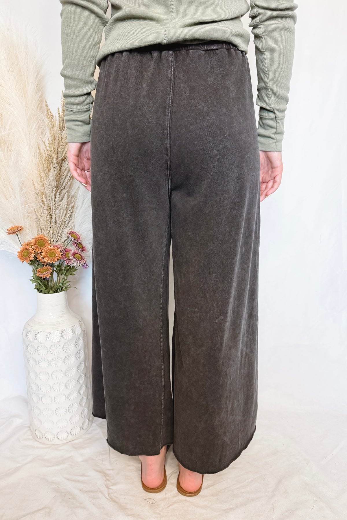 Remy Wide Leg Terry Knit Pants - Black