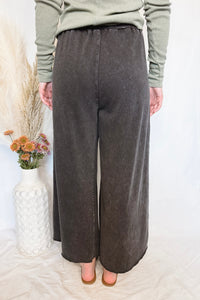Remy Wide Leg Terry Knit Pants - Black