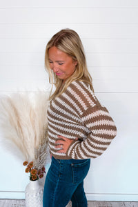 Road Trip Stripe Lightweight Sweater - Mocha/Ivory