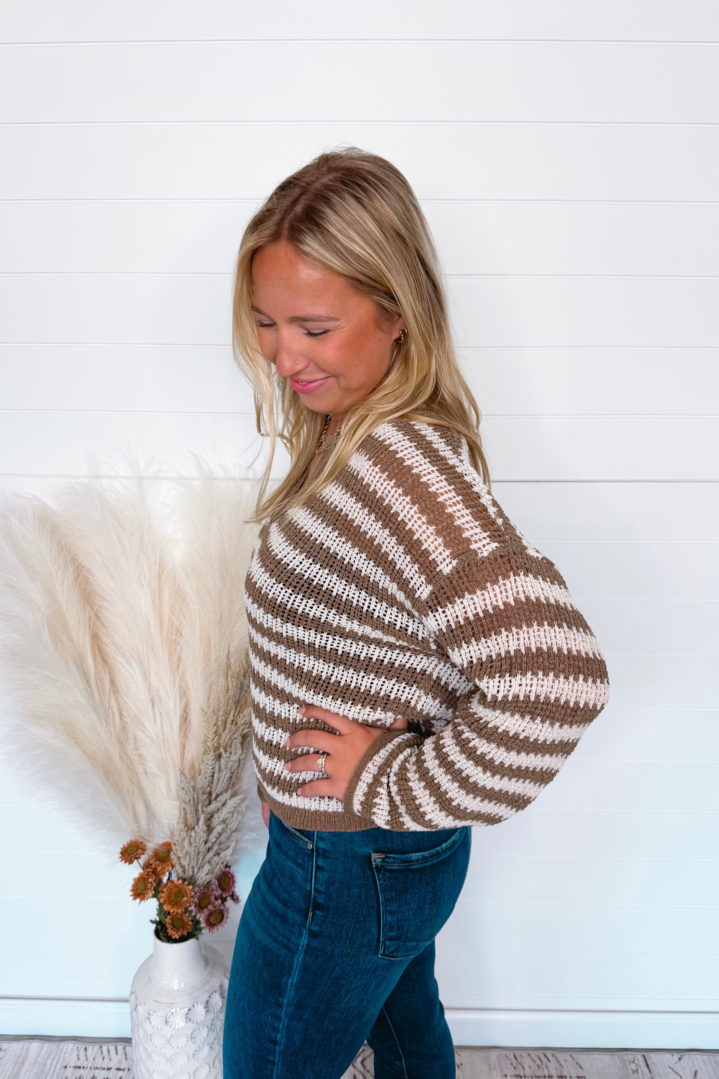 Road Trip Stripe Lightweight Sweater - Mocha/Ivory