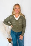 Cherished Moment Open Knit Zip Up - Olive