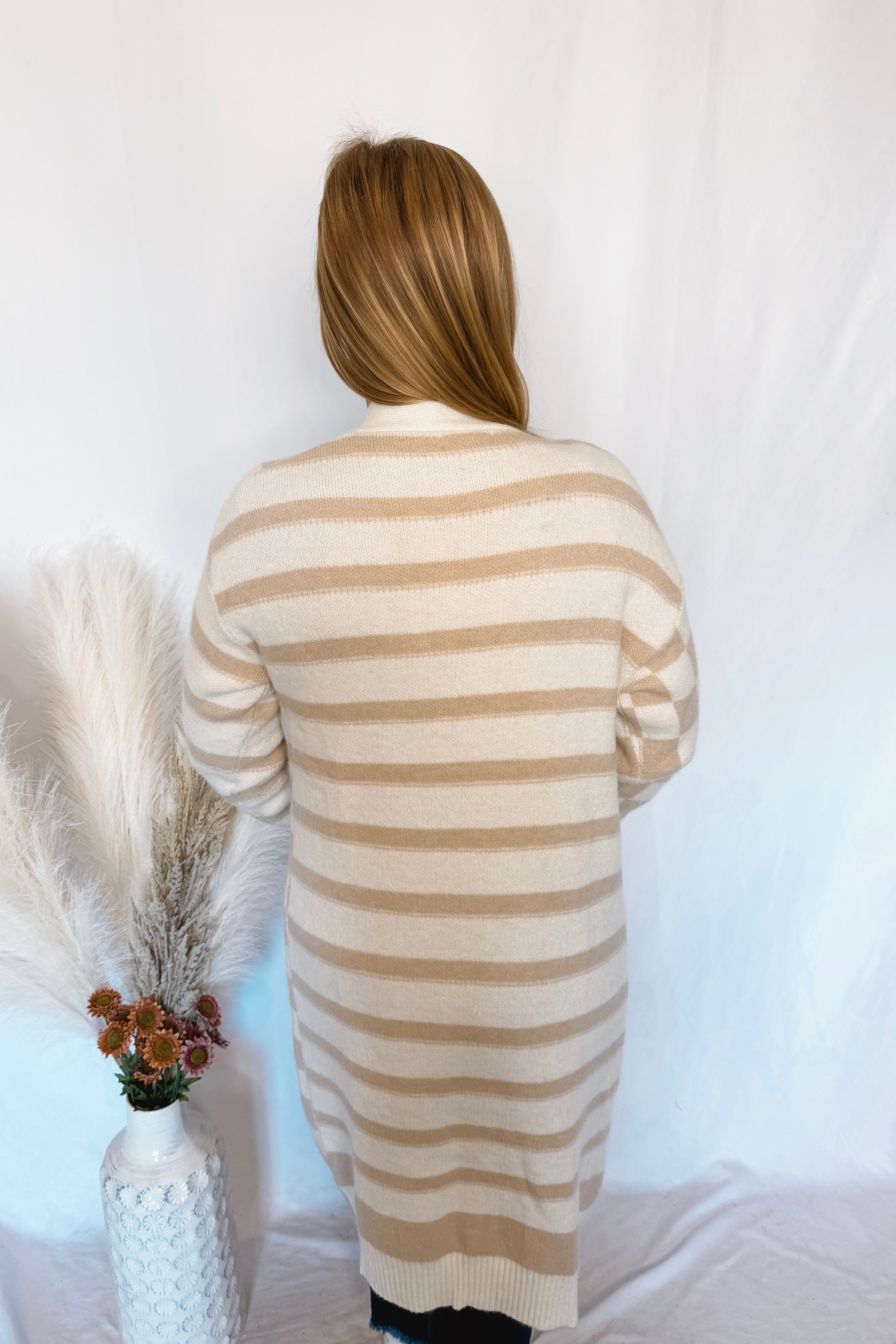 Keep It In Check Open Cardigan - Tan/Ivory