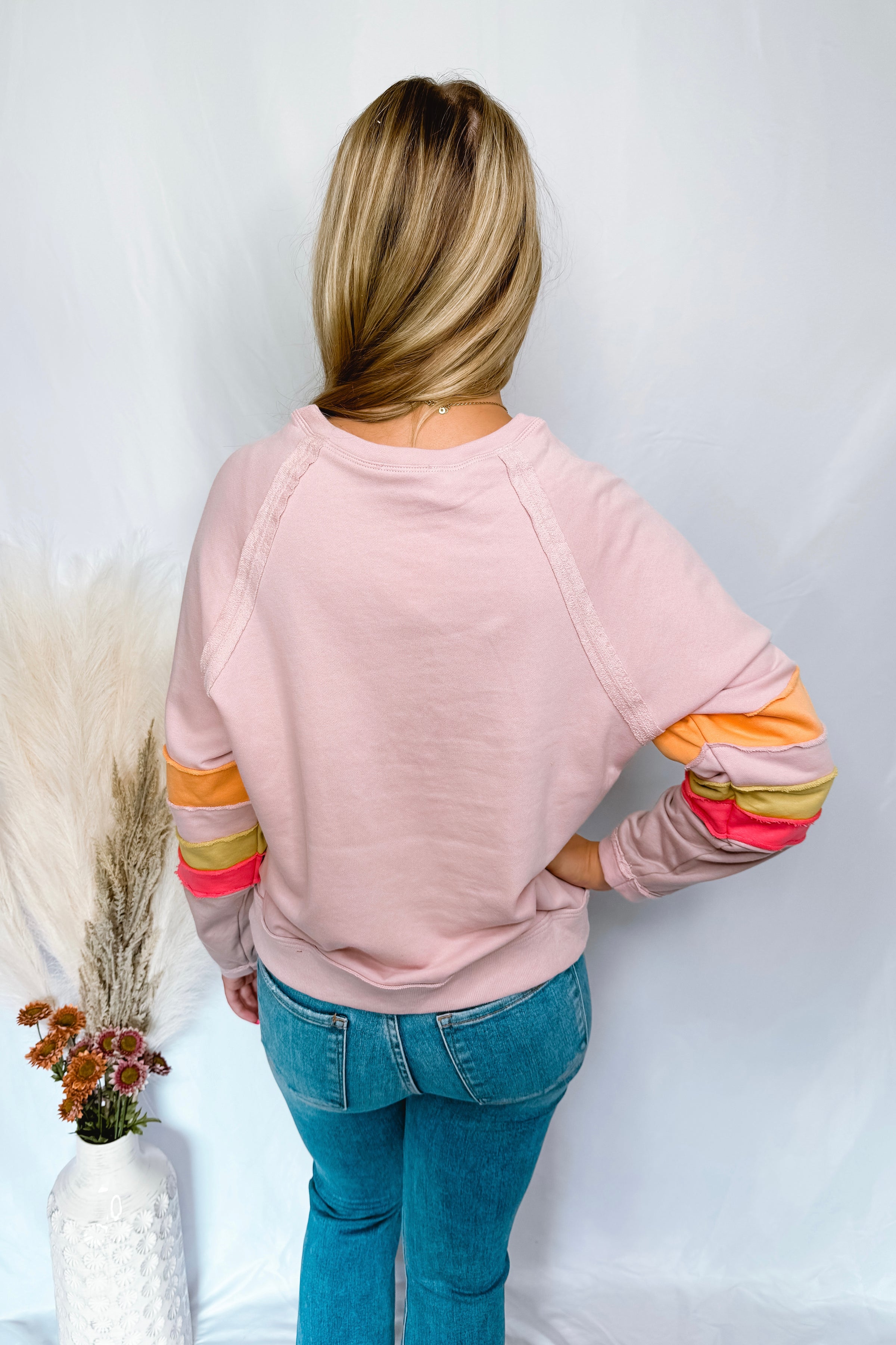 Feeling Fun Terry Knit Crew Neck Top - Blush