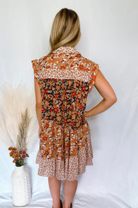 Feeling Fall Button Down Tiered Mini Dress - Orange Multi