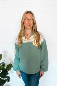 Cozy In Love Sherpa Quarter Snap Pullover - Sage