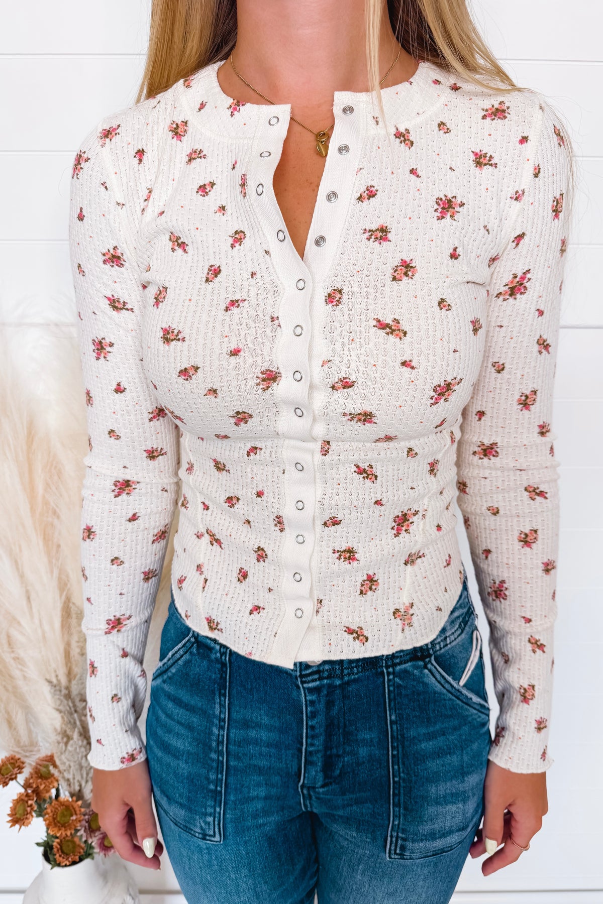 Fall Favorite Floral Waffle Knit Top - Ivory Multi