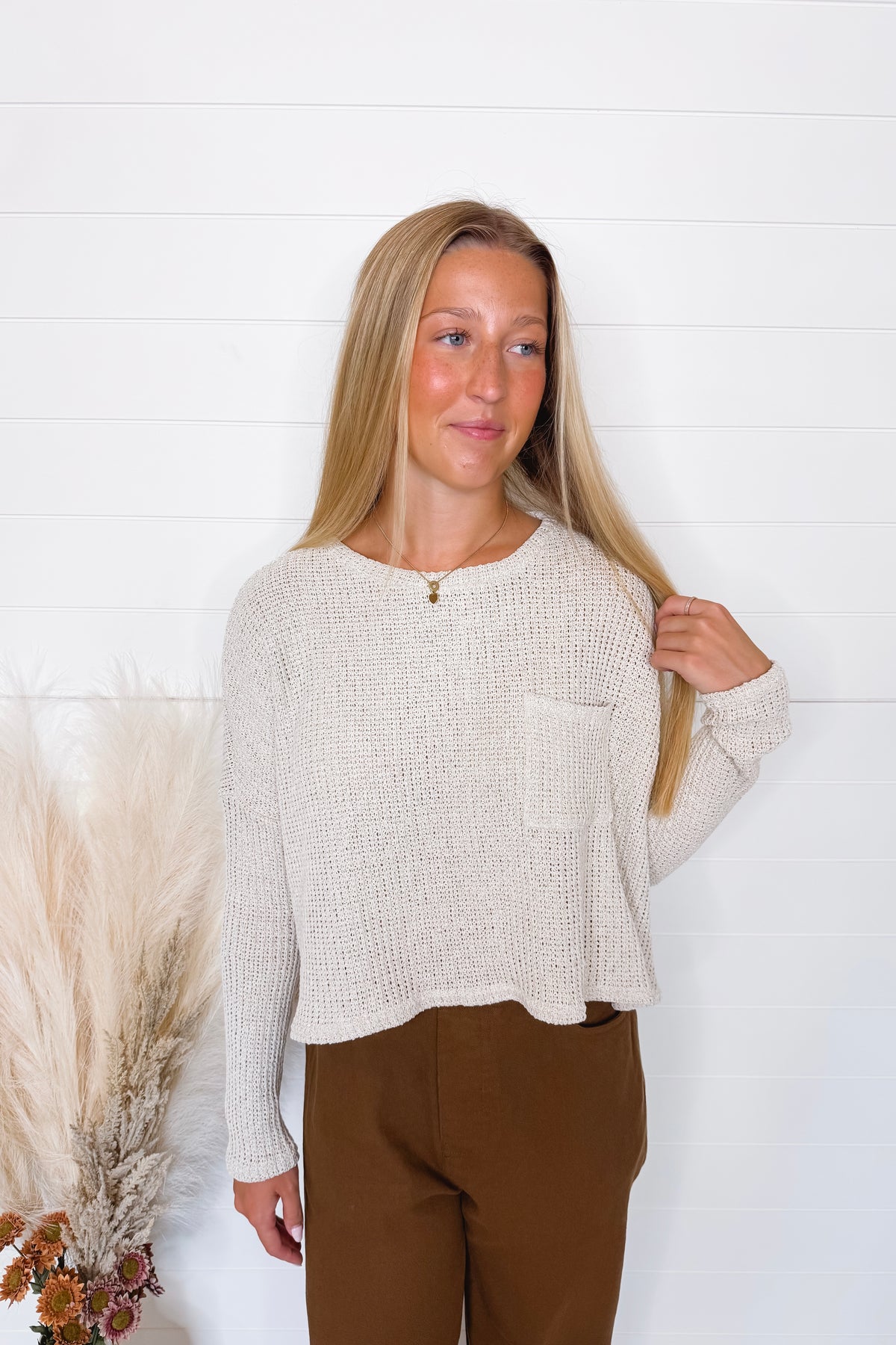 Casual Hangout Boxy Knit Top - Natural