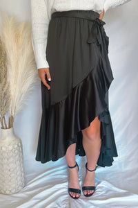 Luxurious Feeling Black Ruffle Midi Skirt