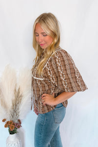 Fall Fever Bubble Sleeve Blouse - Mocha