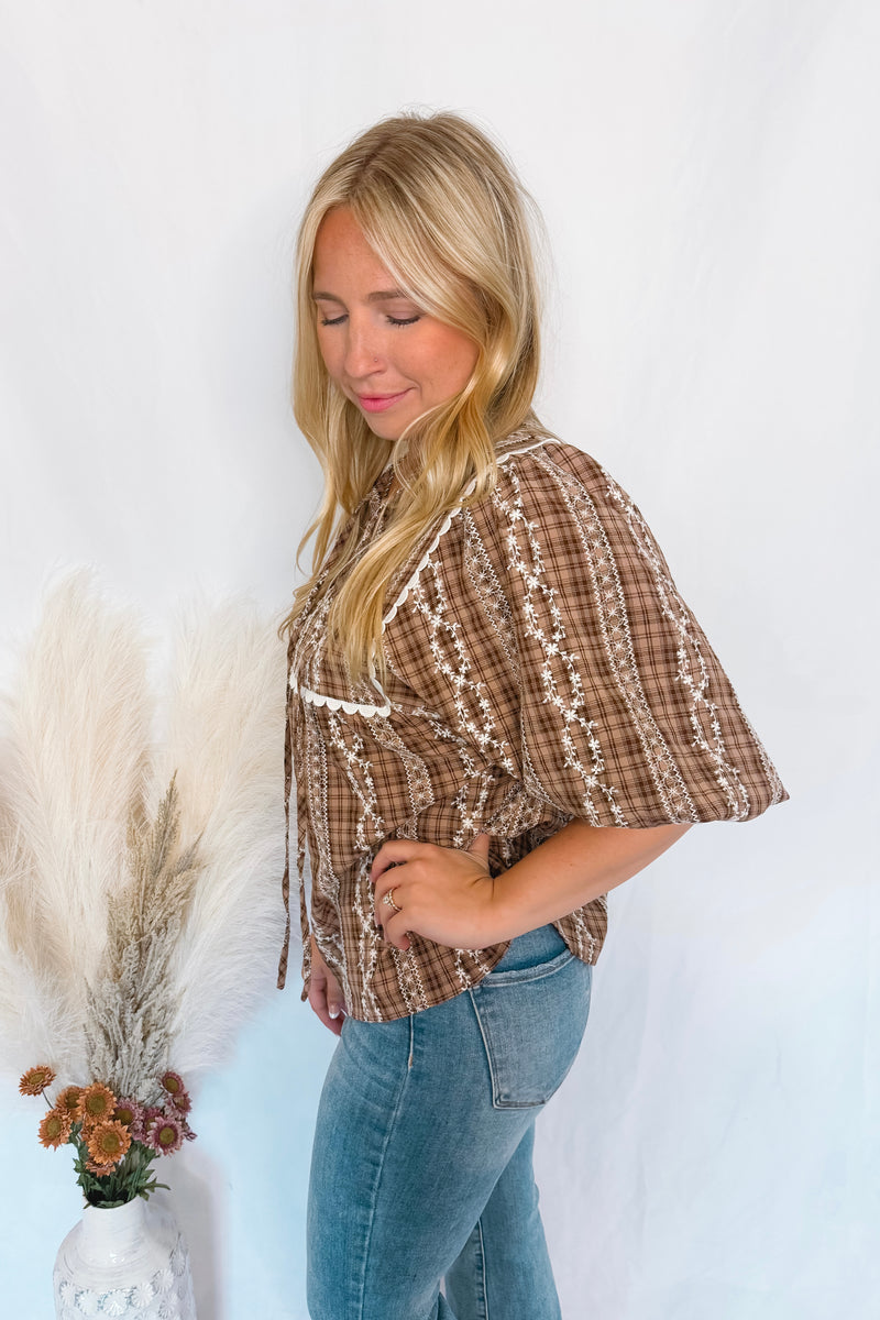 Fall Fever Bubble Sleeve Blouse - Mocha