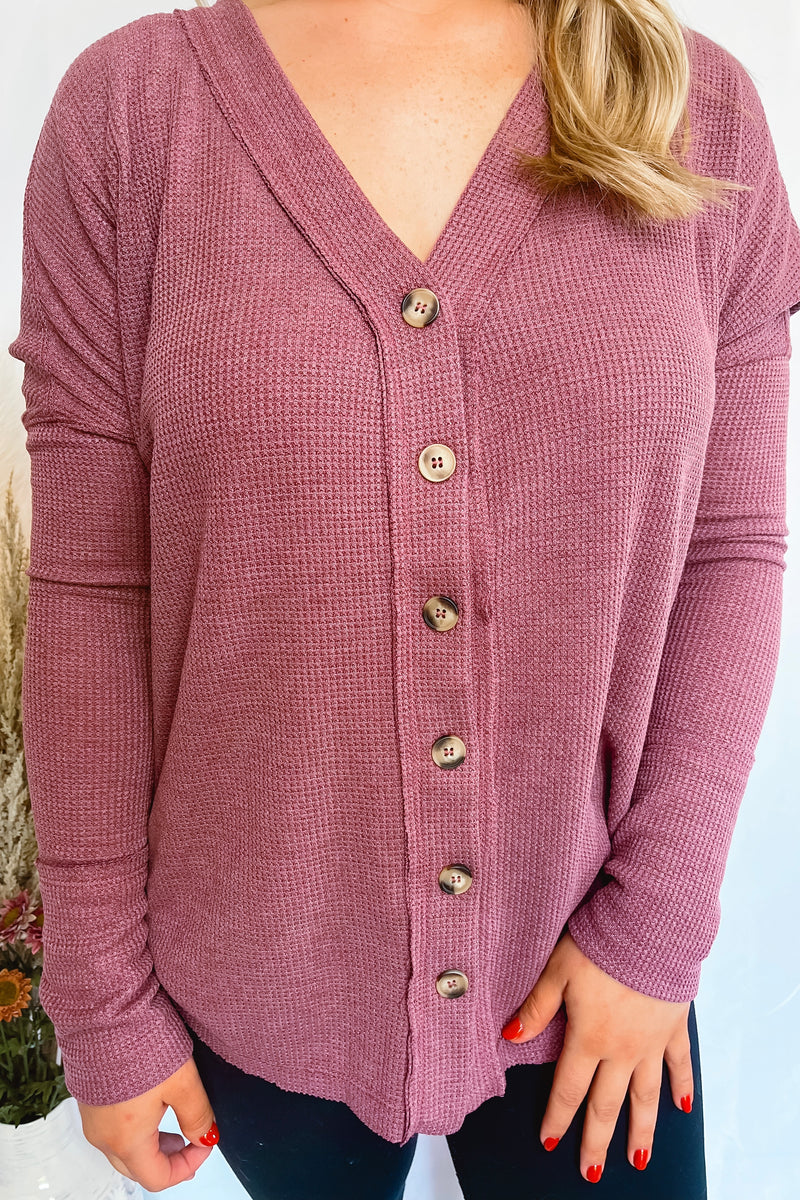 Start The Bonfire Thermal Button Down - Dark Mauve