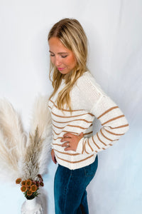 Breezy Mornings Striped Crew Neck Sweater - Ivory/Taupe