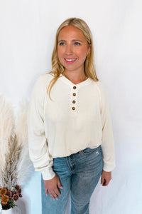Keep It Casual Waffle Knit Henley Top - Cream